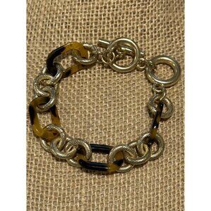 Gold Tone Faux Tortoise Shell Chain link Toggle Bracelet  Beach Boho